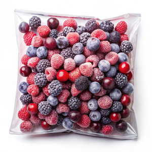 frozen berries in a vacuum bag on a white background, one package
